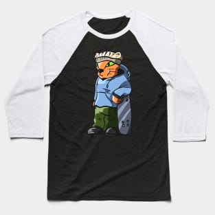 Cool Skateboard Cat Feline Skater Baseball T-Shirt